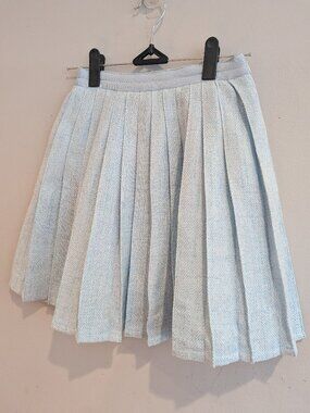 Coco Blanc Girls Light Blue Textured Tweed Pleated Skirt Adjustable Waist Size 7